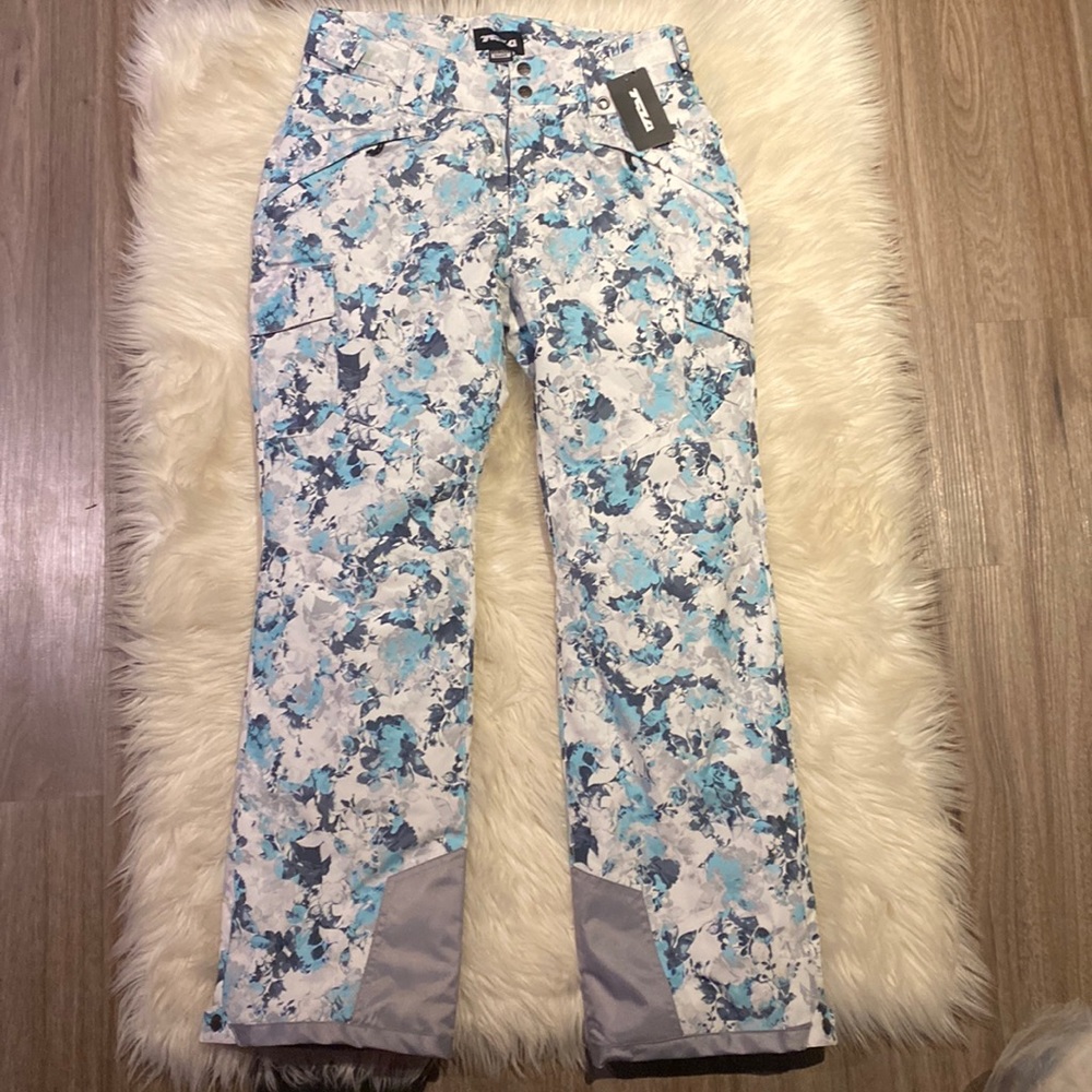 TSLA Winter Snow pants Women's Size Small Floral White Gray Blue BNWT